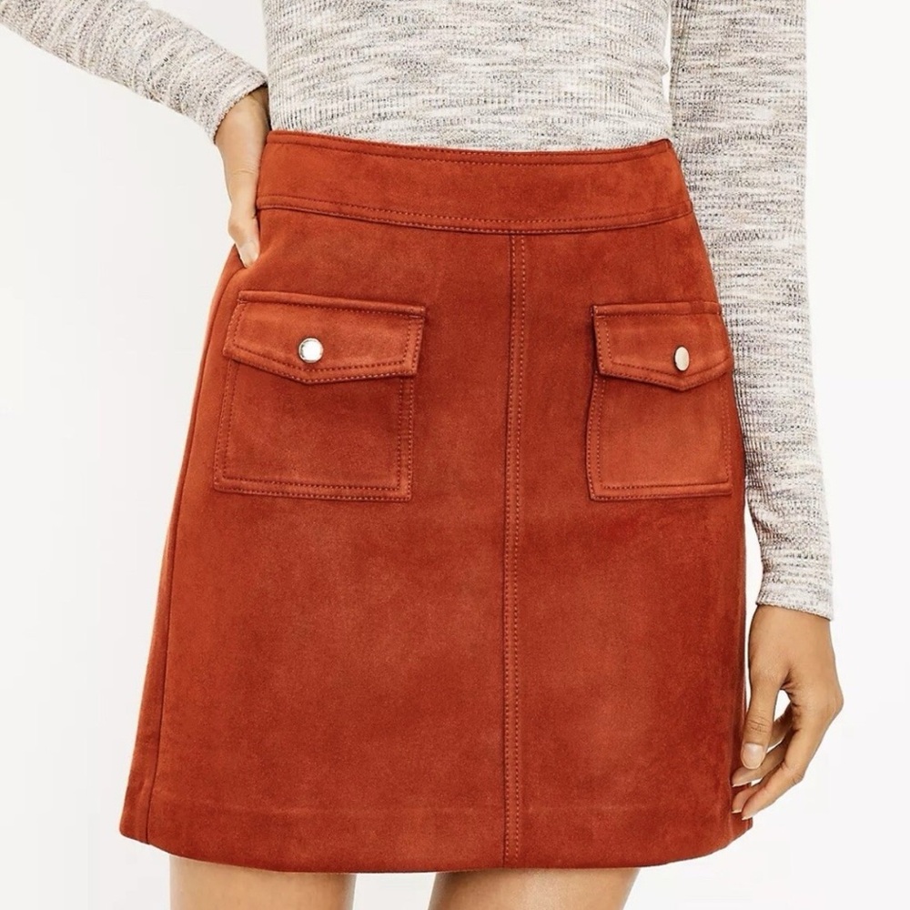 LOFT Rust Faux Suede Pocket Skirt